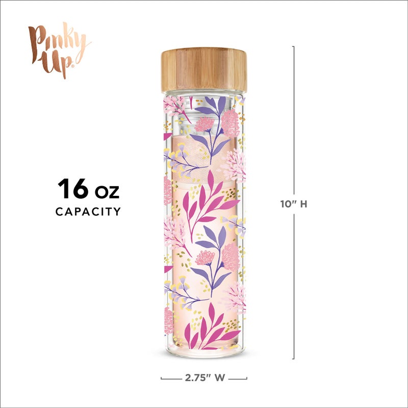 Pinky Up Blair Travel Tea Infuser Mug, Double Walled Insulated Travel Tumbler with Loose Leaf Tea Strainer, Travel Coffee Mug, Keeps Drinks Hot or Cold, 16 oz, Botanical Design - Image 3
